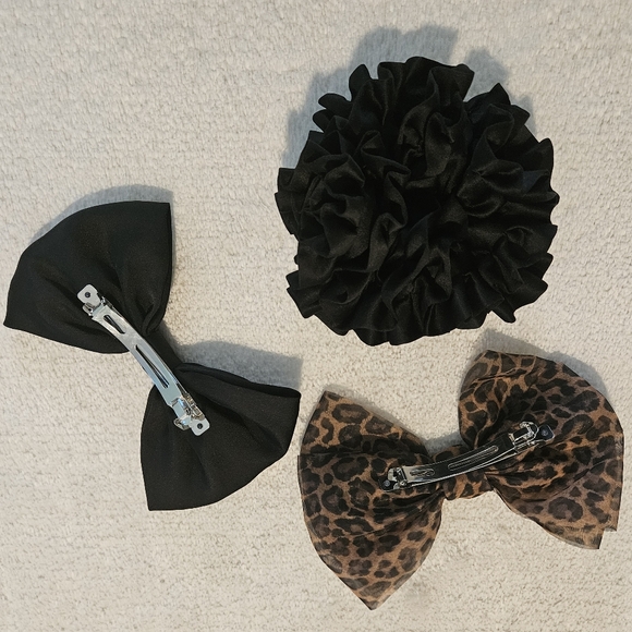 NEW Zara Leopard Black Scrunchie Bow Hair Clip Accessories Set Coquette Feminine - Picture 2 of 5